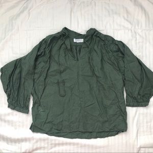 Uniqlo Olive Green Peasant Top 3/4 Sleeve